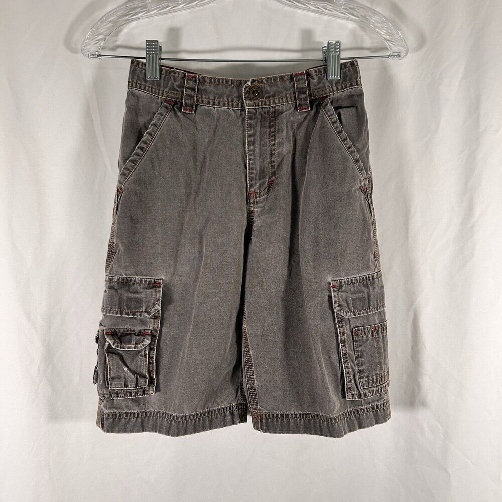 LL Bean Cargo Shorts Boys 10 Grey Hook Eye Snap Zip 10" Inseam 100% Cotton